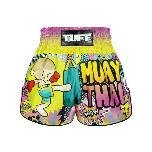 TUFF Short de boxe Muay Thai Coupe haute style rétro "The Savage Boy" 