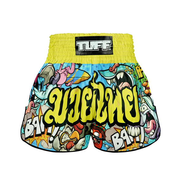 TUFF Short de boxe Muay Thai Coupe haute style rétro "Ready to Rumble" 