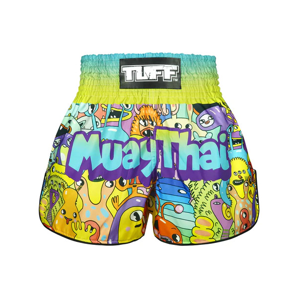 TUFF Short de boxe Muay Thai Coupe haute style rétro "We come in Peace" 