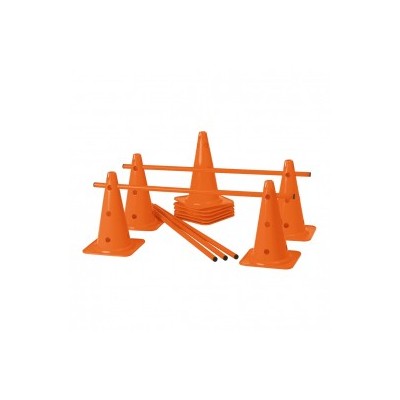 Lot de 10 cônes 12 trous 40 cm et 5 jalons 1 m