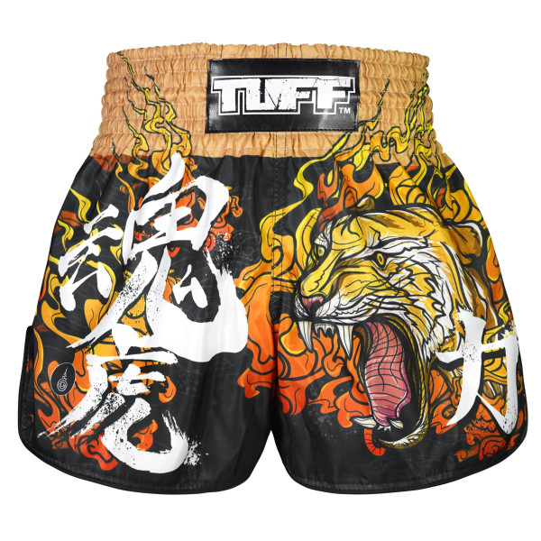 TUFF Muay Thai Boxing Shorts High-Cut Retro Style "Tora Chikara" Power of Tiger 