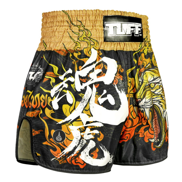 TUFF Muay Thai Boxing Shorts High-Cut Retro Style "Tora Chikara" Power of Tiger