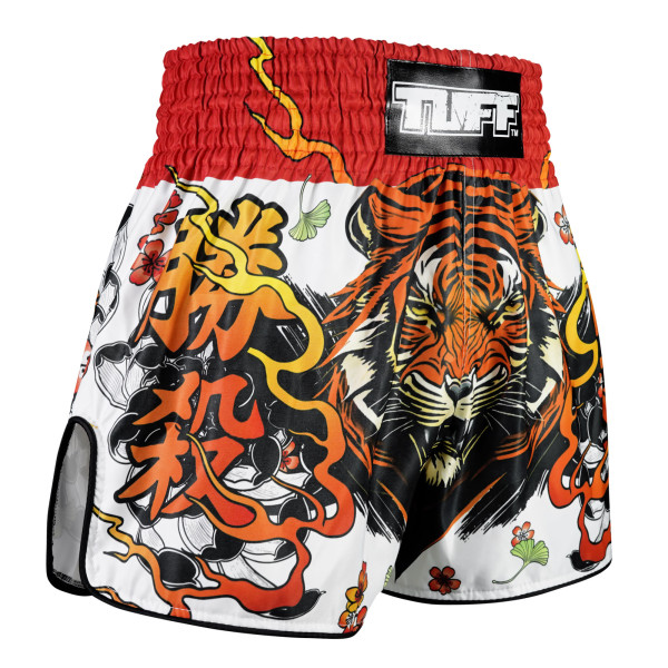 TUFF Muay Thai Boxing Shorts High-Cut Retro Style "Tora Chikara" Power of Tiger