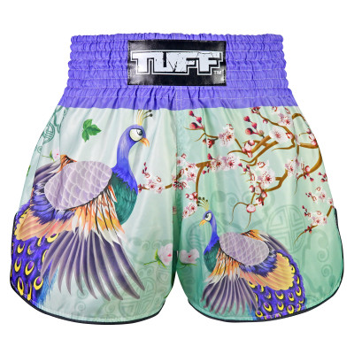 TUFF Muay Thai Boxing Shorts High-Cut Retro Style "Yugana Kujaku The Elegance Peacock"