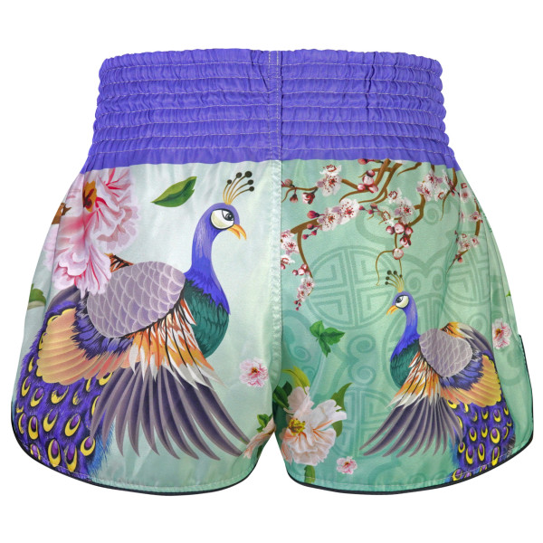 TUFF Muay Thai Boxing Shorts High-Cut Retro Style "Yugana Kujaku The Elegance Peacock"