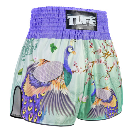 TUFF Muay Thai Boxing Shorts High-Cut Retro Style "Yugana Kujaku The Elegance Peacock"  TUFF Muay Thai Boxing Shorts High-Cut Retro Style "Yugana Kujaku The Elegance Peacock"