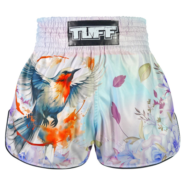 TUFF Muay Thai Boxing Shorts High-Cut Retro Style "Akai Tsuru The Red Crane" 