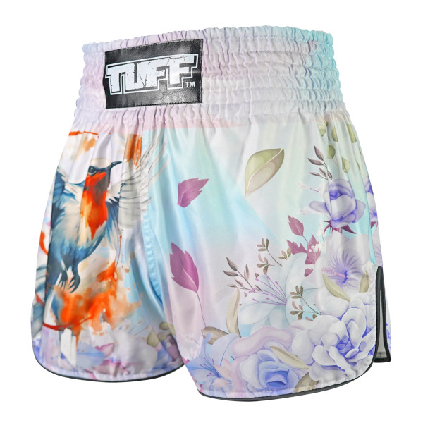 TUFF Muay Thai Boxing Shorts High-Cut Retro Style "Akai Tsuru The Red Crane"