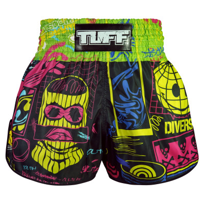 TUFF Muay Thai Boxing Shorts High-Cut Retro Style "Neon Graffiti"