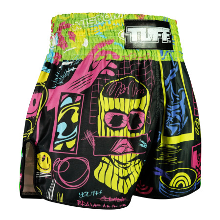 TUFF Muay Thai Boxing Shorts High-Cut Retro Style "Neon Graffiti"  TUFF Muay Thai Boxing Shorts High-Cut Retro Style "Neon Graffiti"