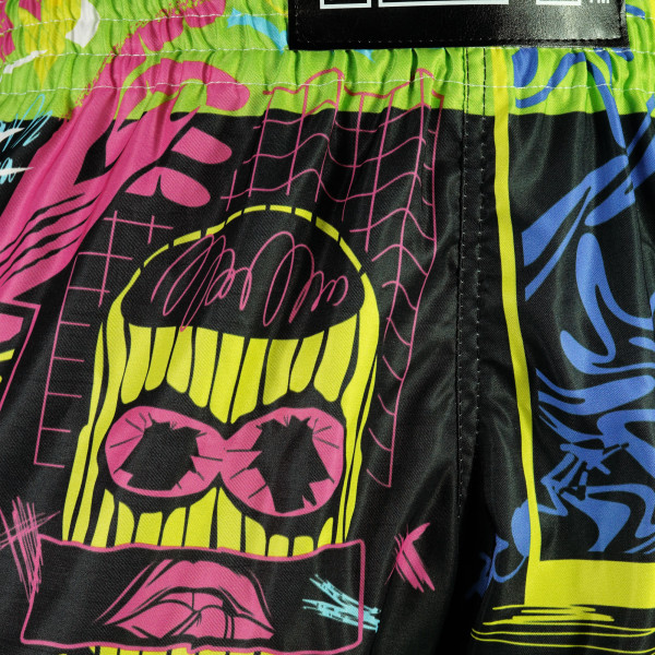 TUFF Muay Thai Boxing Shorts High-Cut Retro Style "Neon Graffiti"