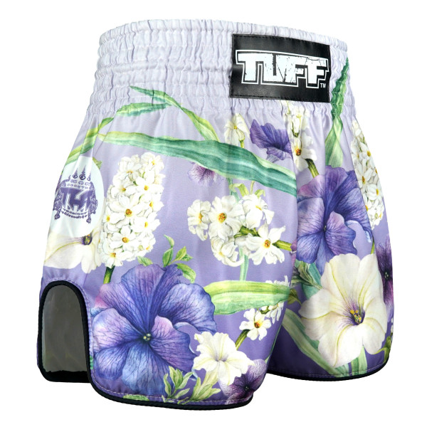 TUFF Muay Thai Boxing Shorts High-Cut Retro Style "Purple An-Chan"