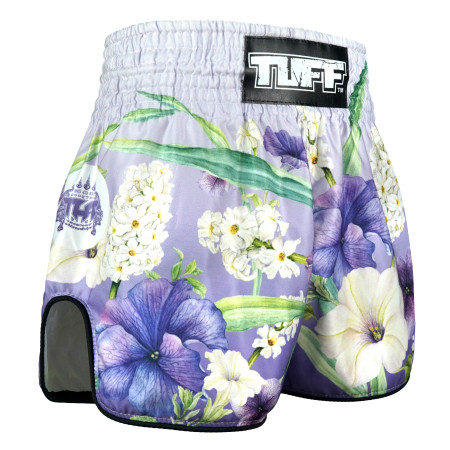 TUFF Muay Thai Boxing Shorts High-Cut Retro Style "Purple An-Chan"  TUFF Muay Thai Boxing Shorts High-Cut Retro Style "Purple An-Chan"