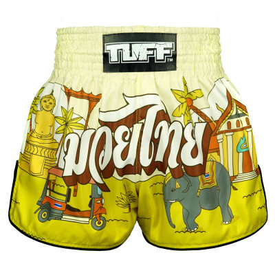 TUFF Muay Thai Boxing Shorts High-Cut Retro Style "Sunshine Journey"
