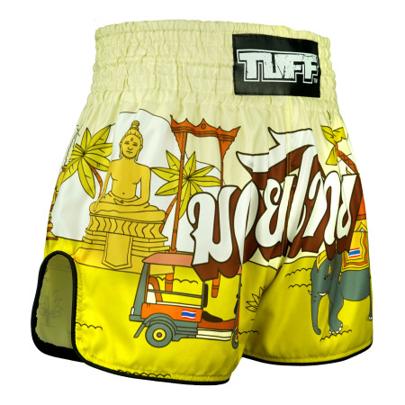 TUFF Muay Thai Boxing Shorts High-Cut Retro Style "Sunshine Journey"  TUFF Muay Thai Boxing Shorts High-Cut Retro Style "Sunshine Journey"