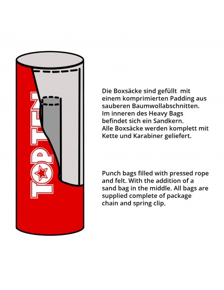 Sac de frappe, Heavy Bag "TOP TEN" (rempli) - noir-jaune, taille 150 cm 