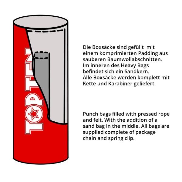 Sac de frappe, Heavy Bag "TOP TEN" (rempli) - noir-jaune, taille 180 cm 